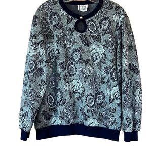 Cricket Lane Vintage Gray Blue Floral Knit Top Size Large